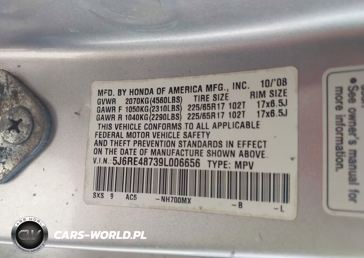 2009 Honda Cr-V Ex-L VIN:5J6RE48739L006656 - 9
