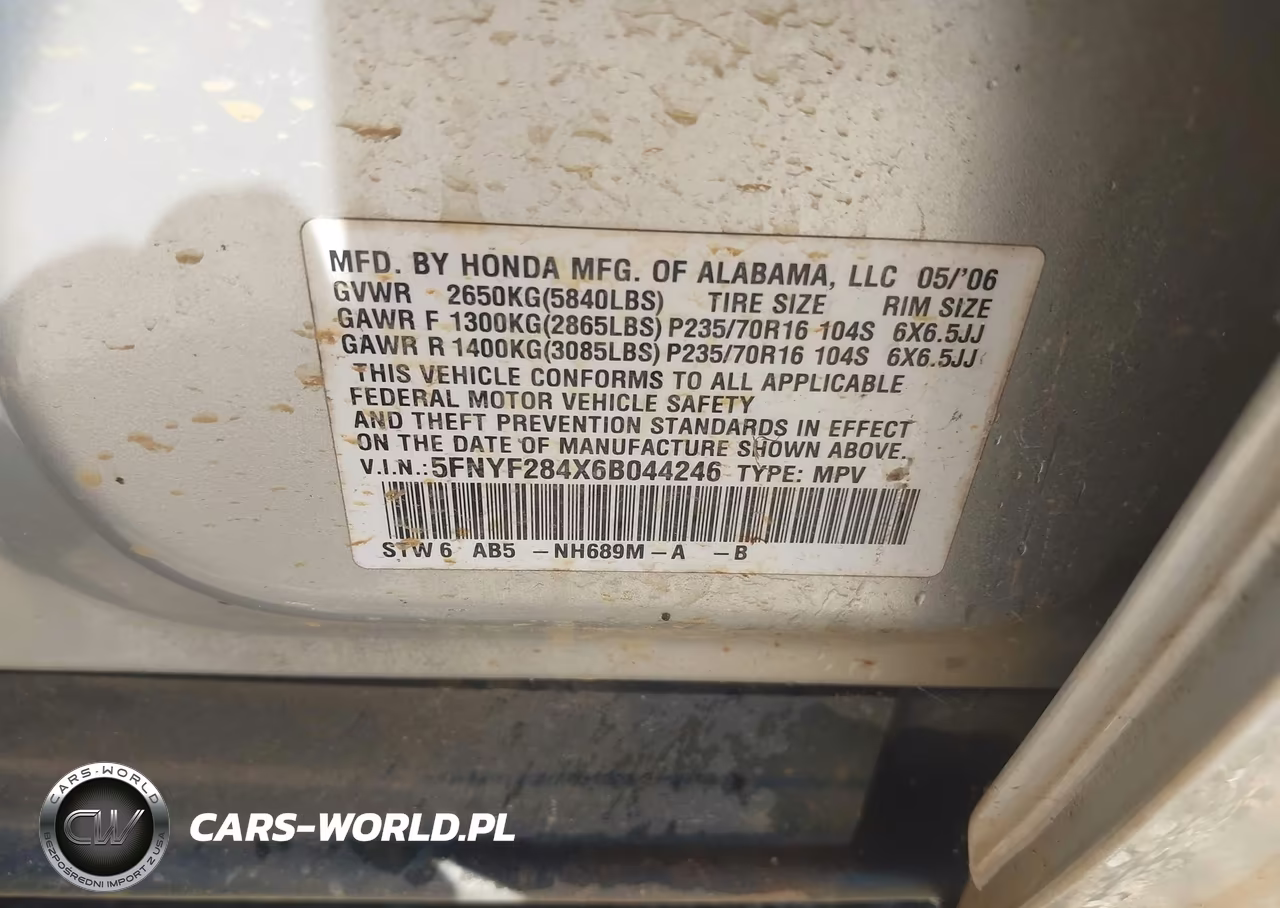 2006 Honda Pilot Ex VIN:5FNYF284X6B044246 - 9