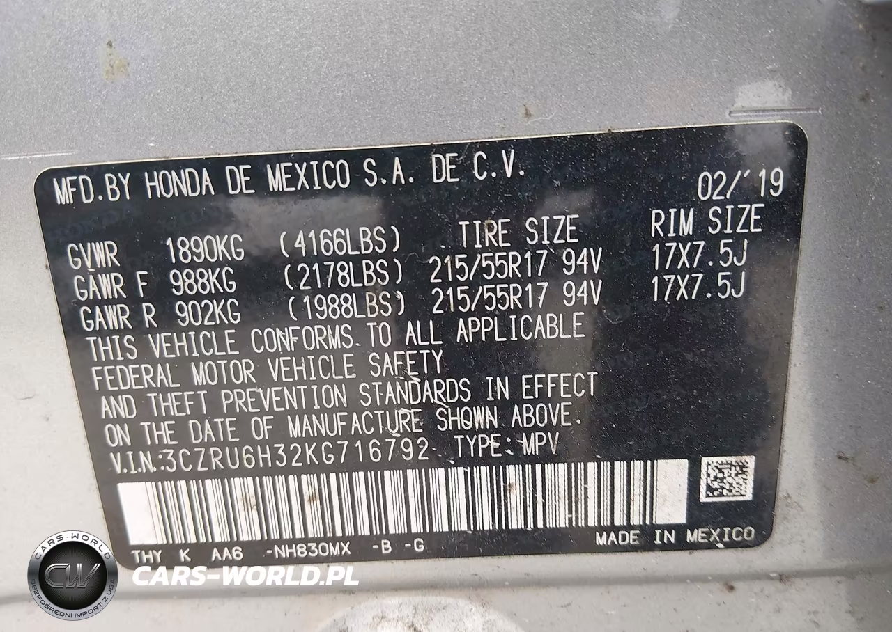 2019 Honda Hr-V Lx VIN:3CZRU6H32KG716792 - 9