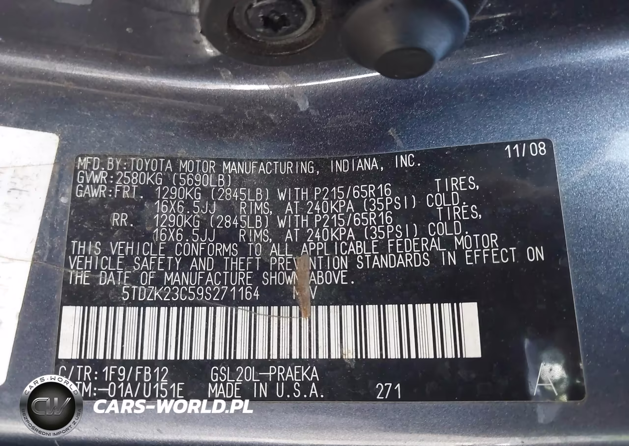 2009 Toyota Sienna Ce VIN:5TDZK23C59S271164 - 9