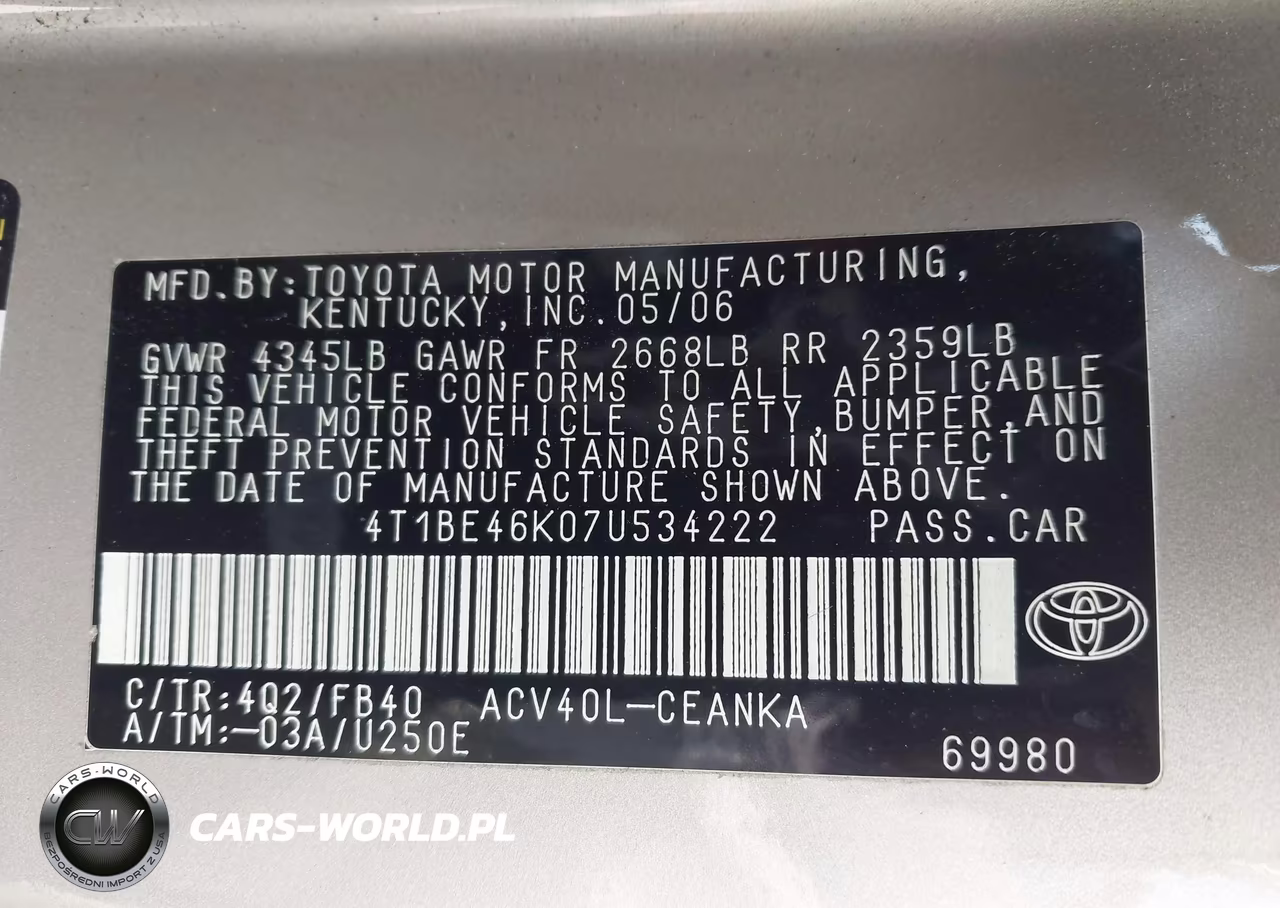 2007 Toyota Camry Le VIN:4T1BE46K07U534222 - 9