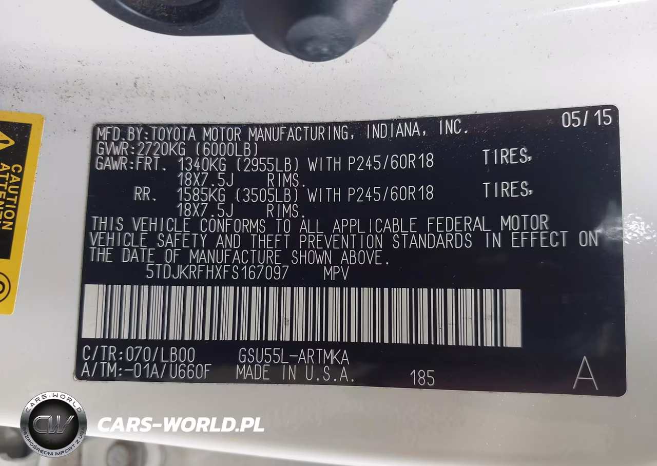 2015 Toyota Highlander Xle V6 VIN:5TDJKRFHXFS167097 - 9