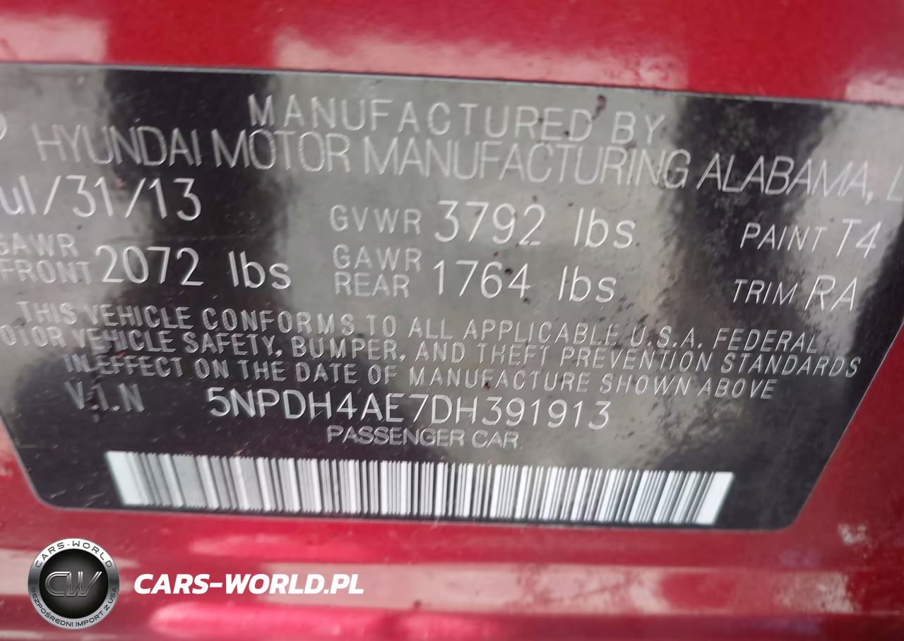2013 Hyundai Elantra Gls VIN:5NPDH4AE7DH391913 - 9