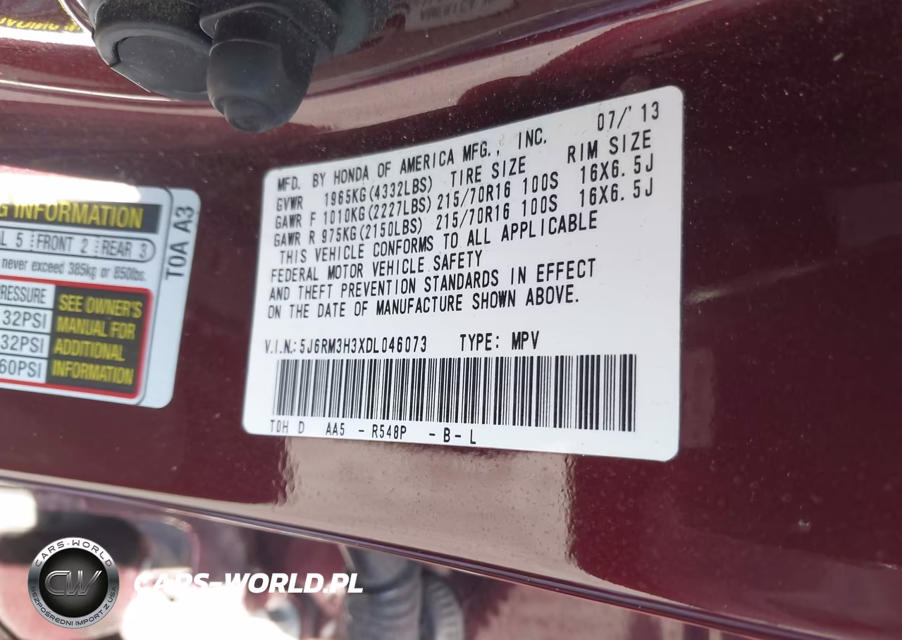 2013 Honda Cr-V Lx VIN:5J6RM3H3XDL046073 - 9