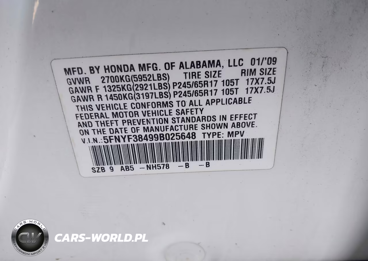 2009 Honda Pilot Ex VIN:5FNYF38499B025648 - 9