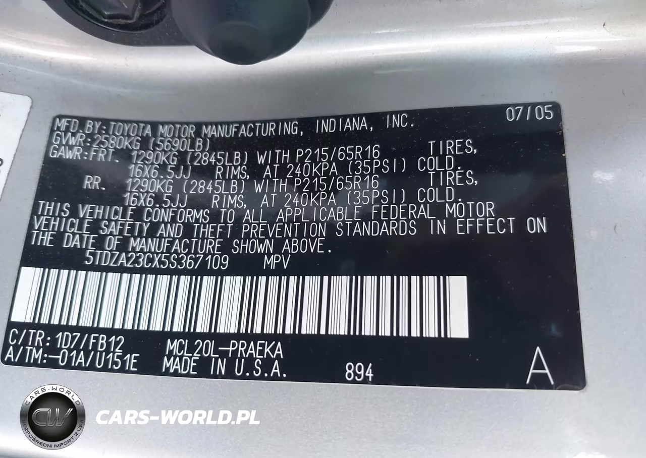 2005 Toyota Sienna Le VIN:5TDZA23CX5S367109 - 9