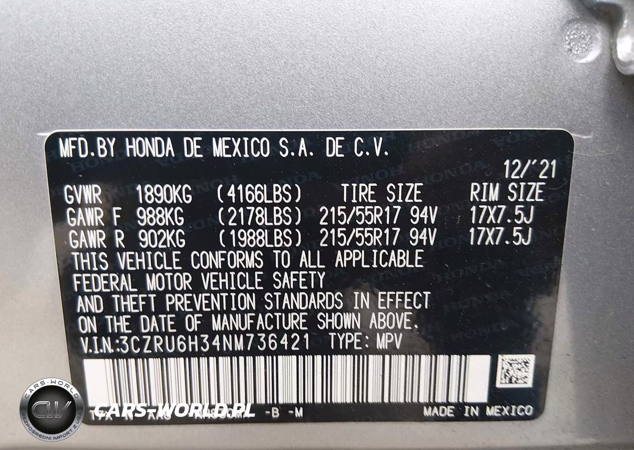 2022 Honda Hr-V Awd Lx VIN:3CZRU6H34NM736421 - 9