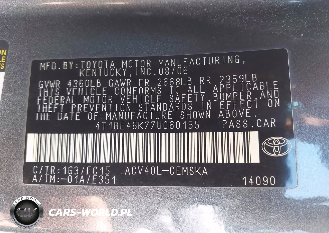 2007 Toyota Camry Se VIN:4T1BE46K77U060155 - 9