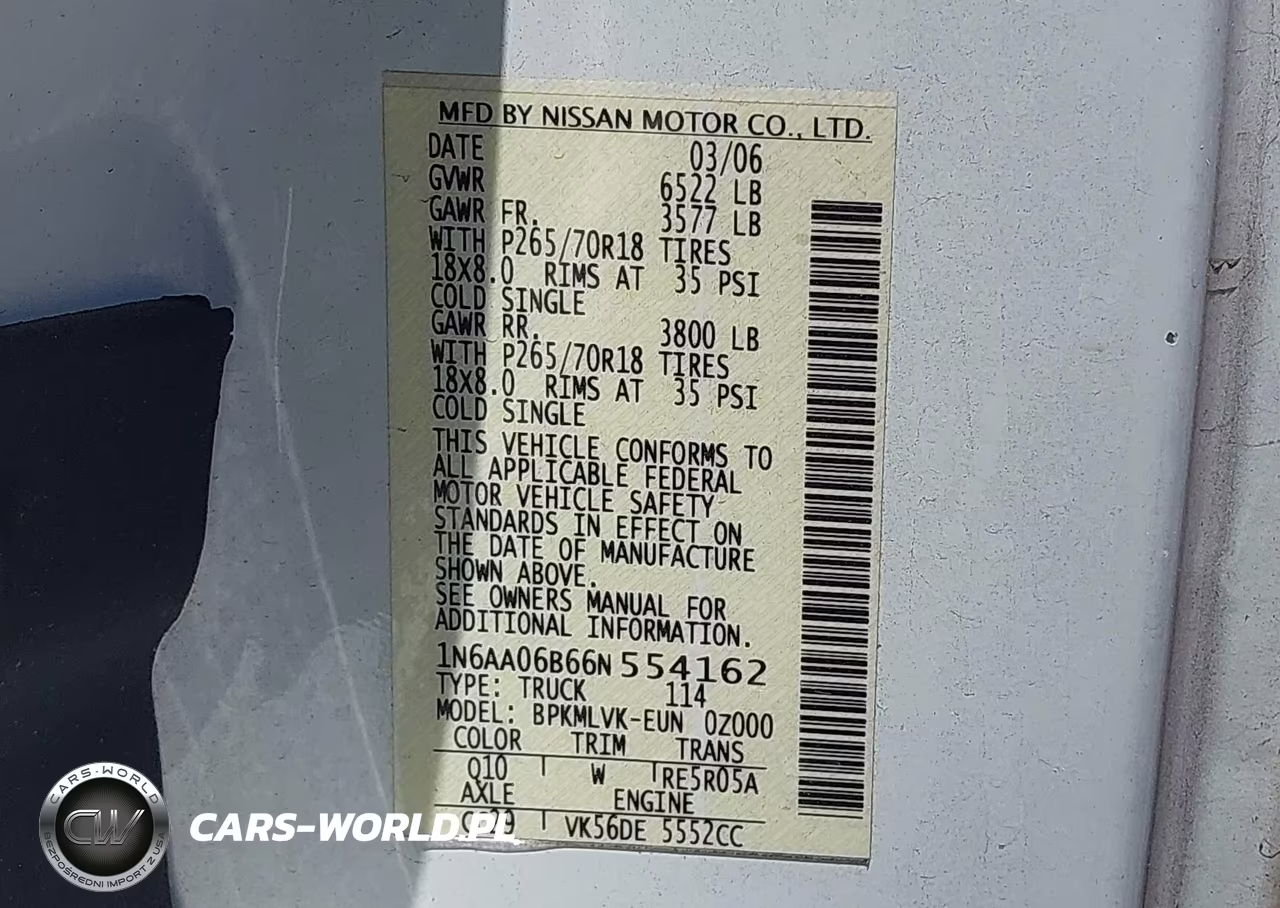 2006 Nissan Titan Le VIN:1N6AA06B66N554162 - 9