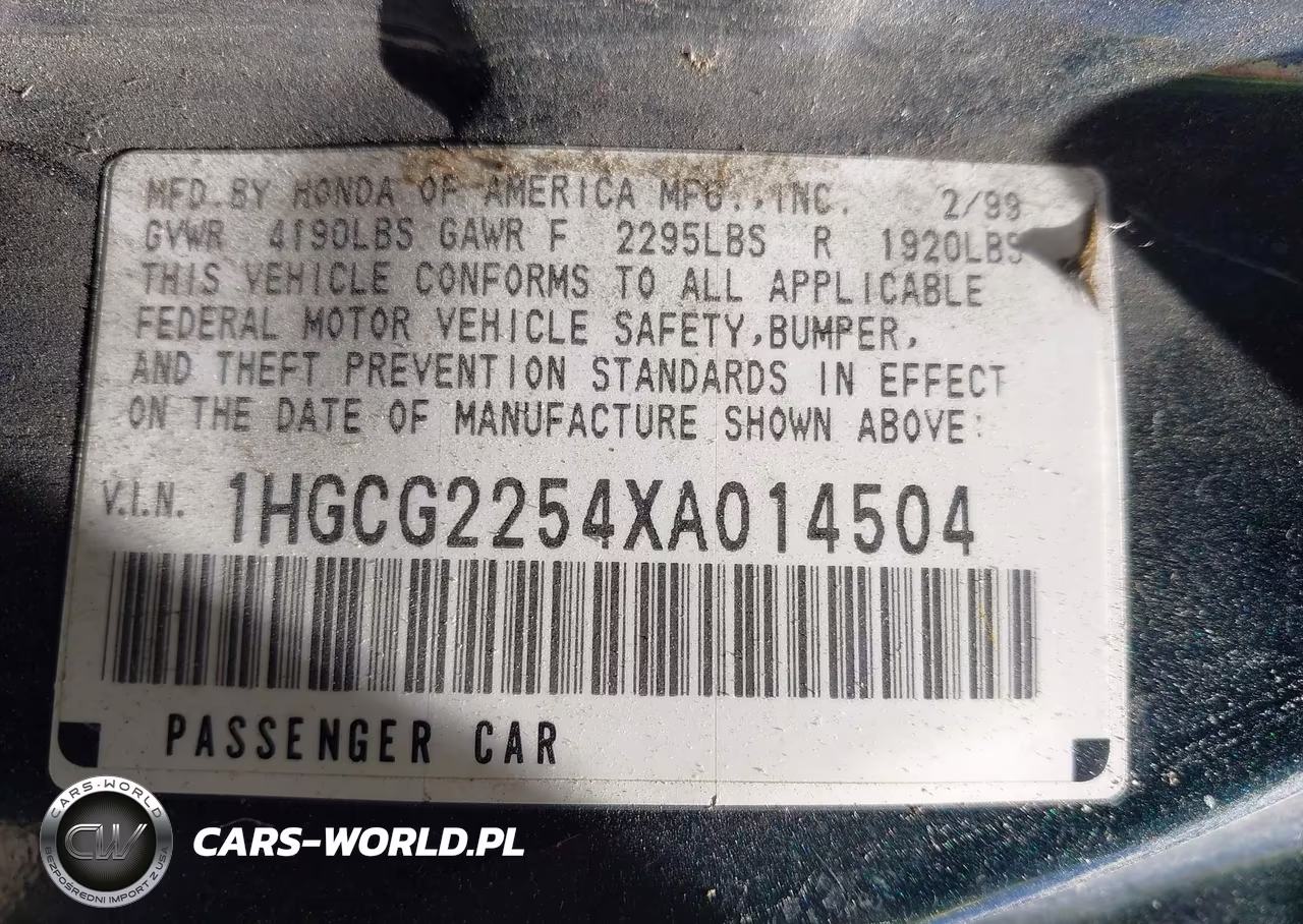 1999 Honda Accord Ex V6 VIN:1HGCG2254XA014504 - 9