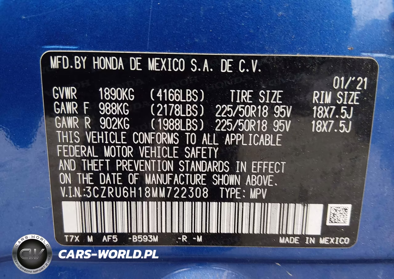 2021 Honda Hr-V Awd Sport VIN:3CZRU6H18MM722308 - 9