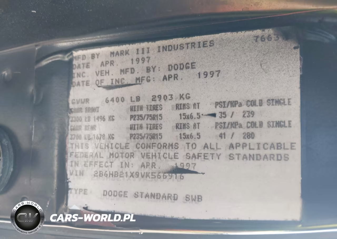 1997 Dodge Ram Van 2500 Commercial VIN:2B6HB21X9VK566916 - 9