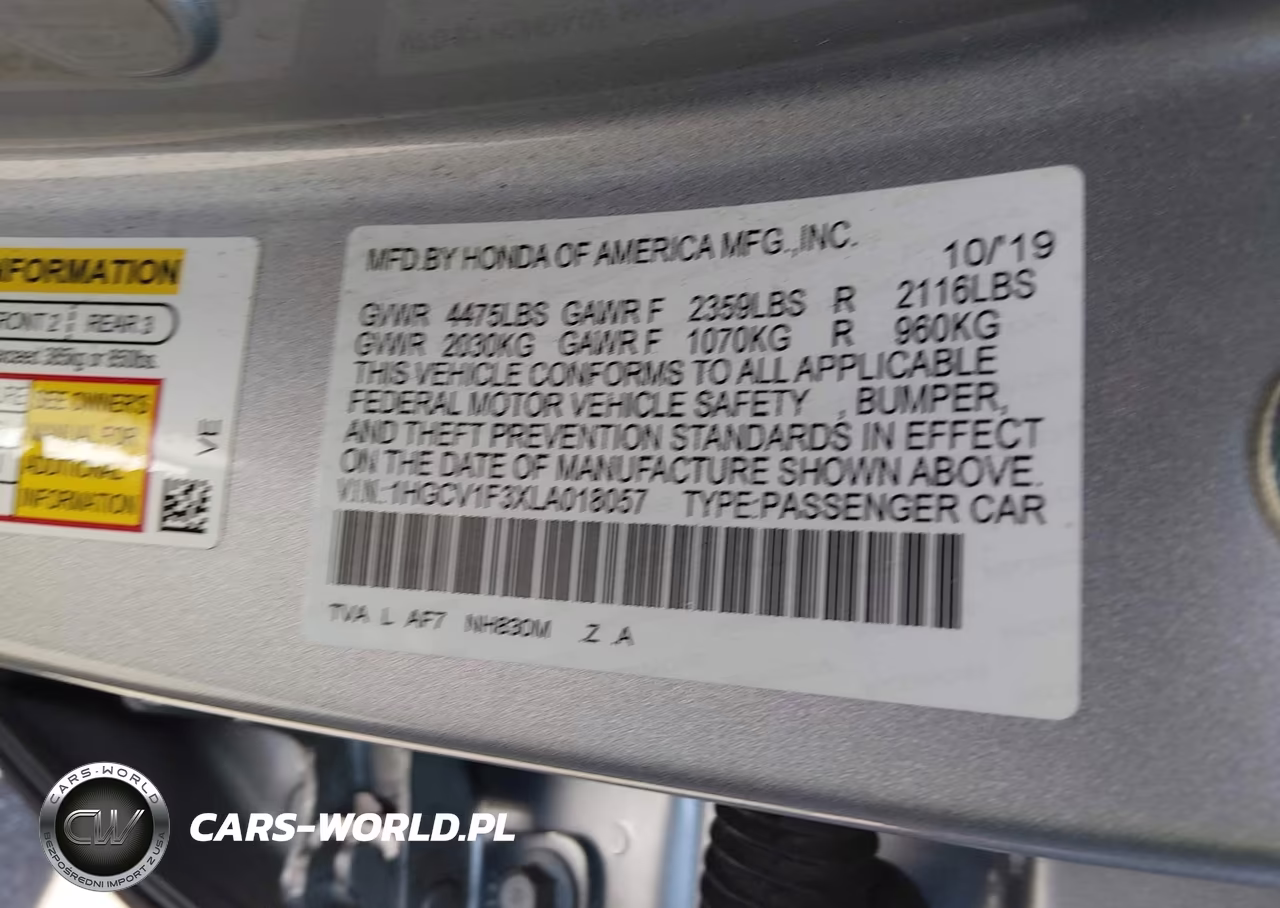 2020 Honda Accord Sport VIN:1HGCV1F3XLA018057 - 9