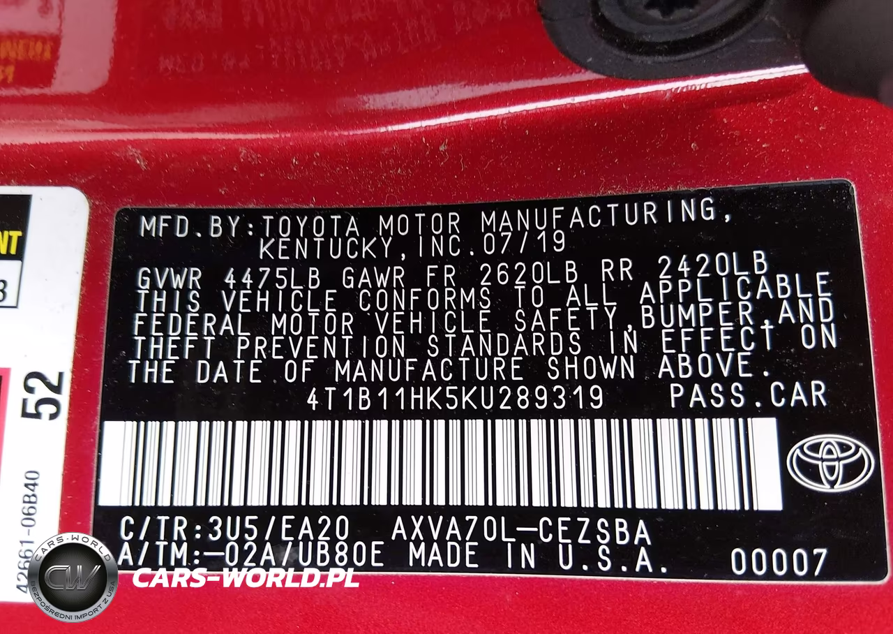 2019 Toyota Camry Se VIN:4T1B11HK5KU289319 - 9