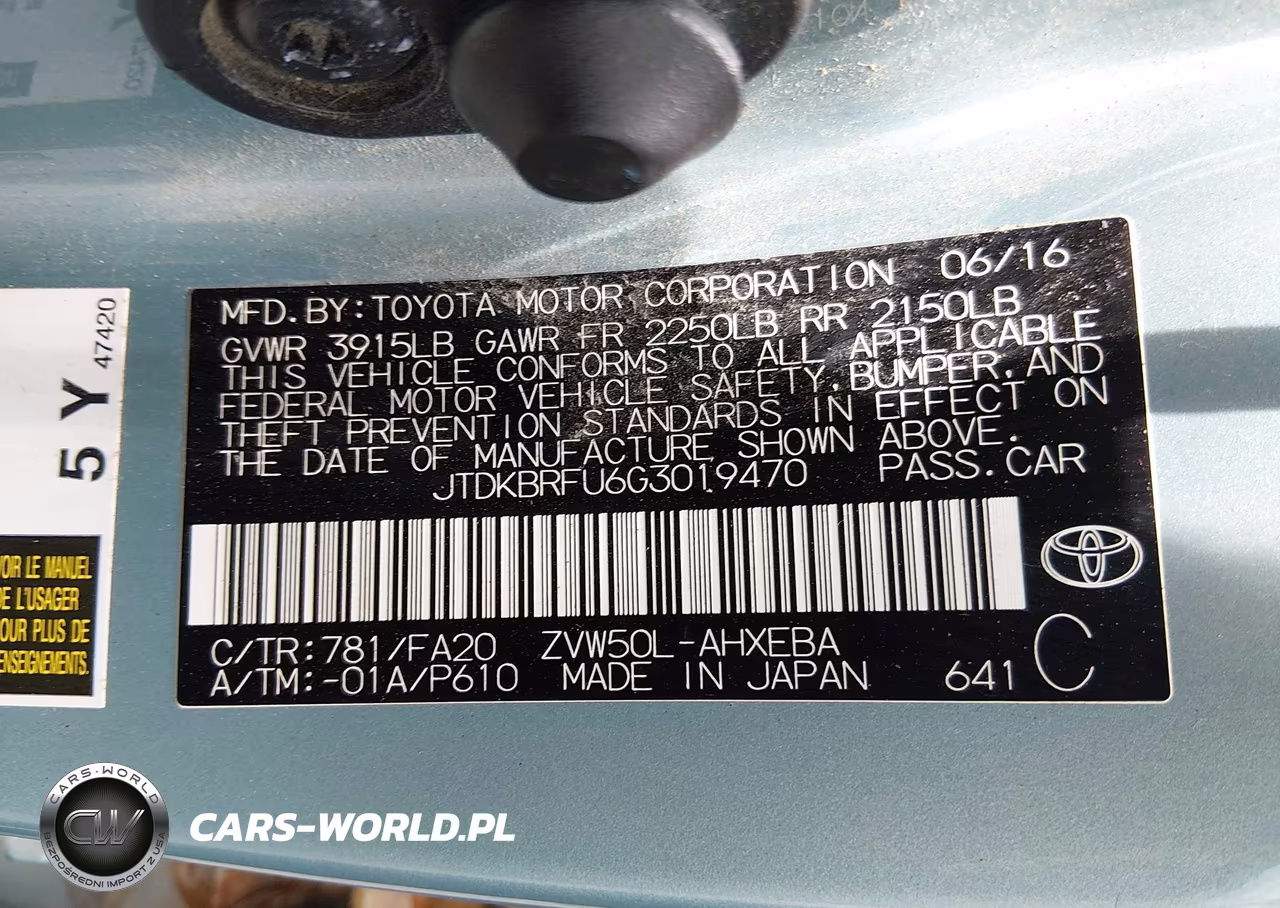 2016 Toyota Prius Two VIN:JTDKBRFU6G3019470 - 9