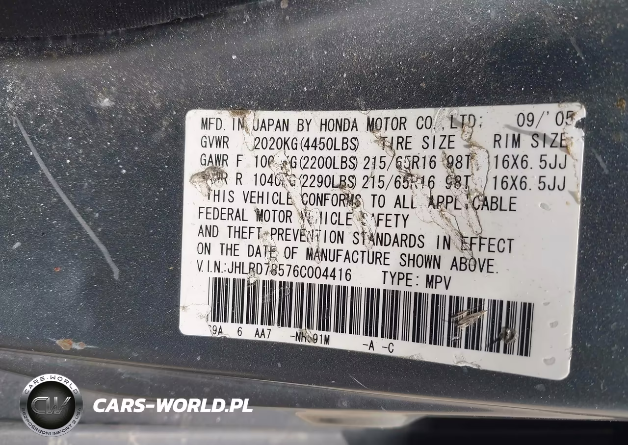 2006 Honda Cr-V Lx VIN:JHLRD78576C004416 - 9