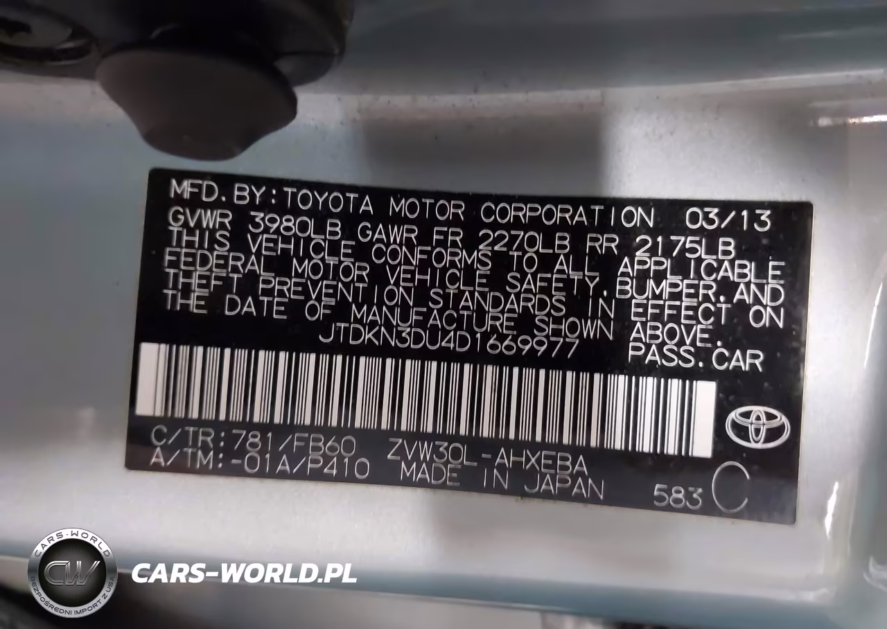 2013 Toyota Prius Two VIN:JTDKN3DU4D1669977 - 9