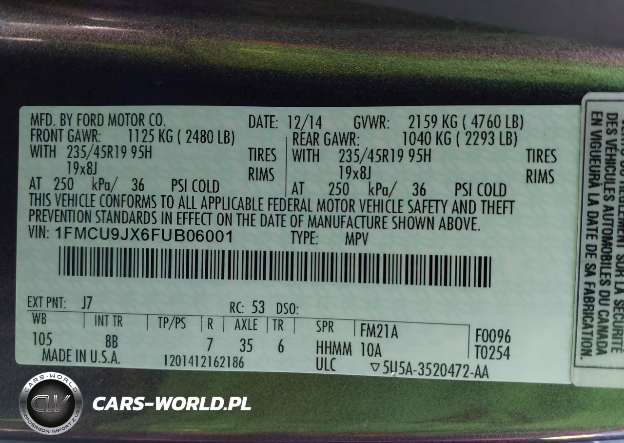 2015 Ford Escape Titanium VIN:1FMCU9JX6FUB06001 - 9