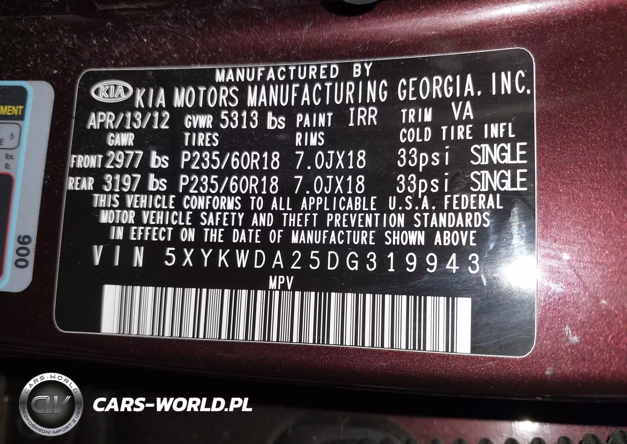 2013 Kia Sorento Sx V6 VIN:5XYKWDA25DG319943 - 9