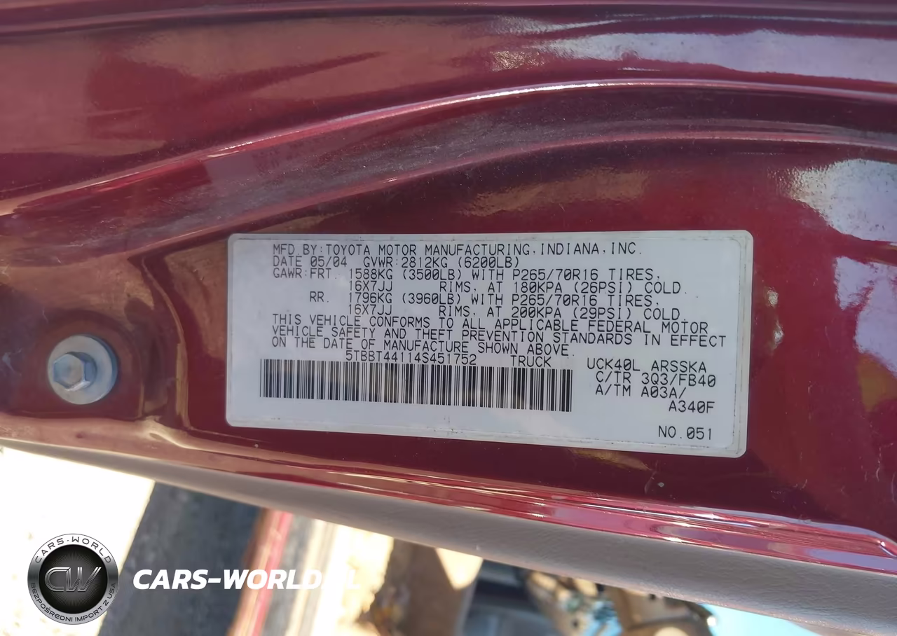 2004 Toyota Tundra Sr5 V8 VIN:5TBBT44114S451752 - 9