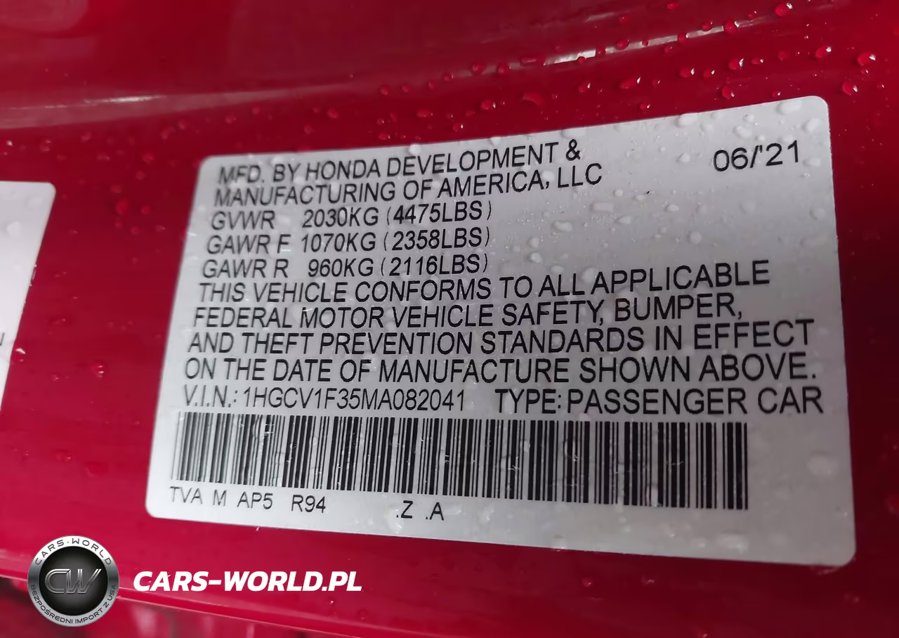 2021 Honda Accord Sport VIN:1HGCV1F35MA082041 - 9