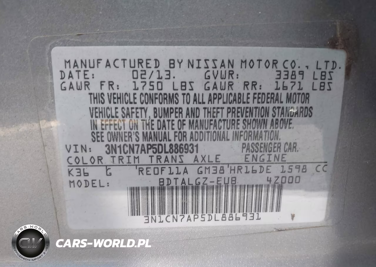 2013 Nissan Versa 1.6 Sl VIN:3N1CN7AP5DL886931 - 9