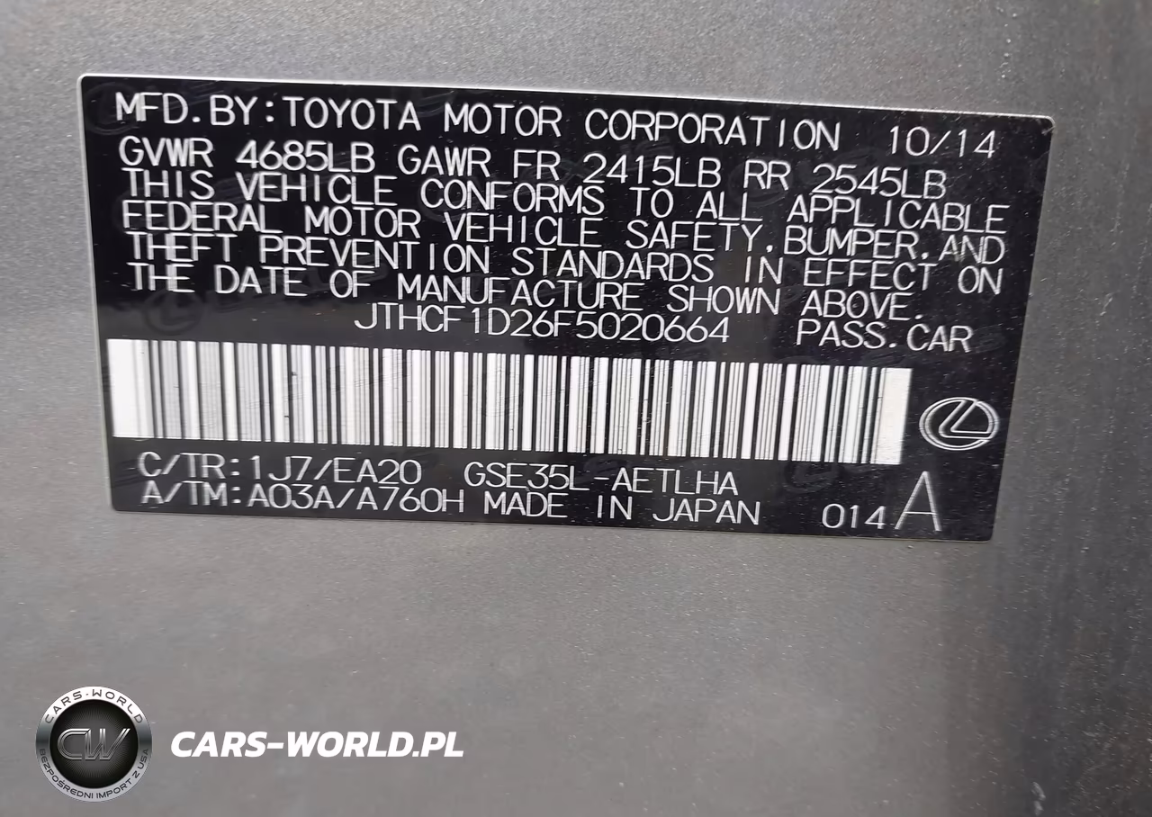 2015 Lexus Is 250 VIN:JTHCF1D26F5020664 - 9