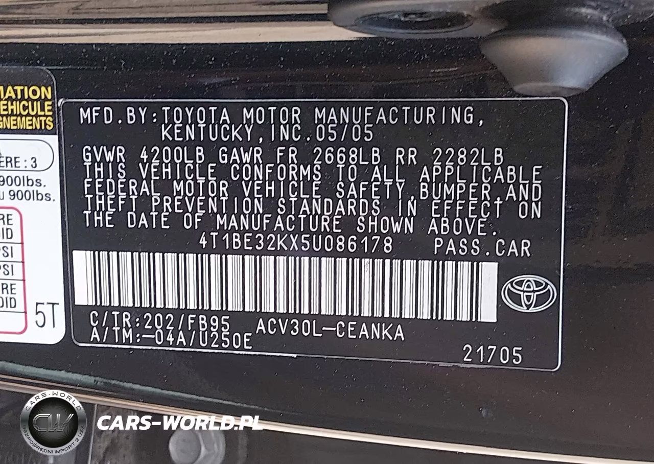 2005 Toyota Camry Std VIN:4T1BE32KX5U086178 - 9