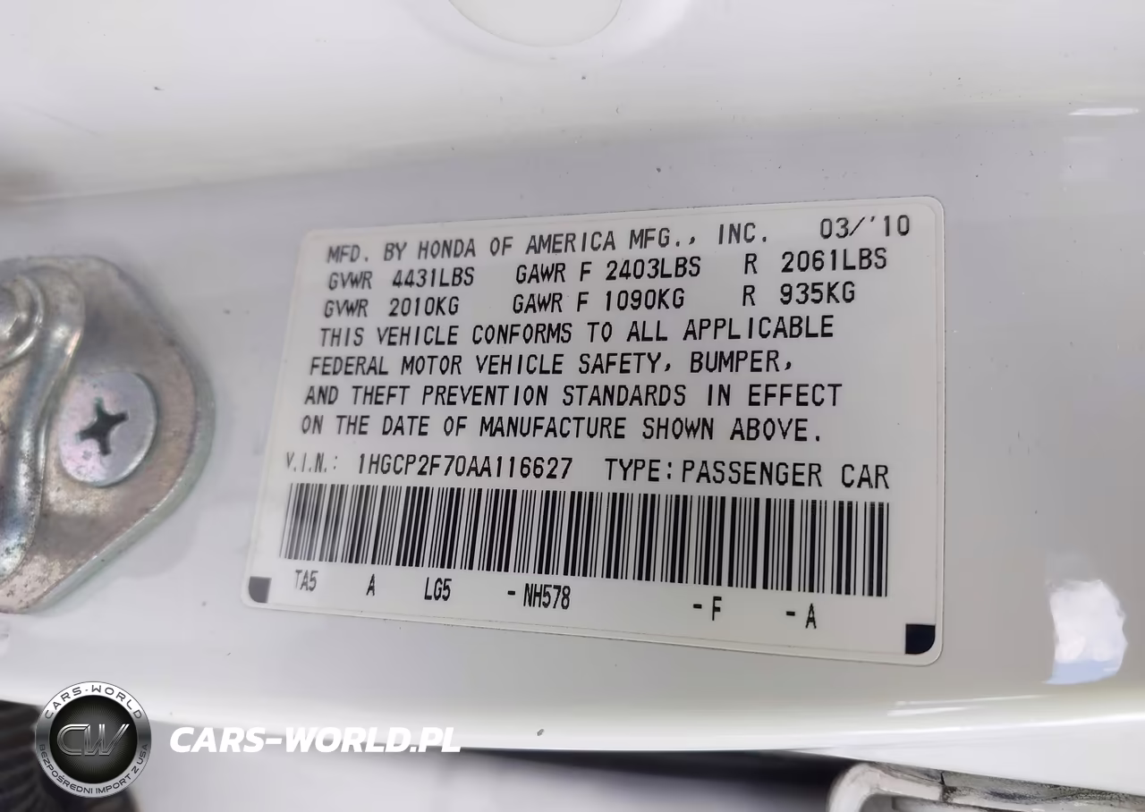 2010 Honda Accord 2.4 Ex VIN:1HGCP2F70AA116627 - 9