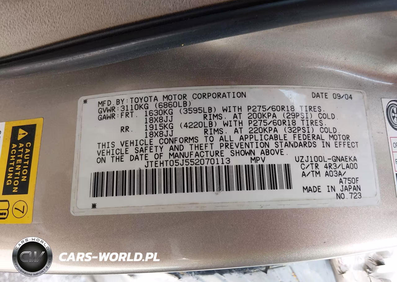 2005 Toyota Land Cruiser V8 VIN:JTEHT05J552070113 - 9