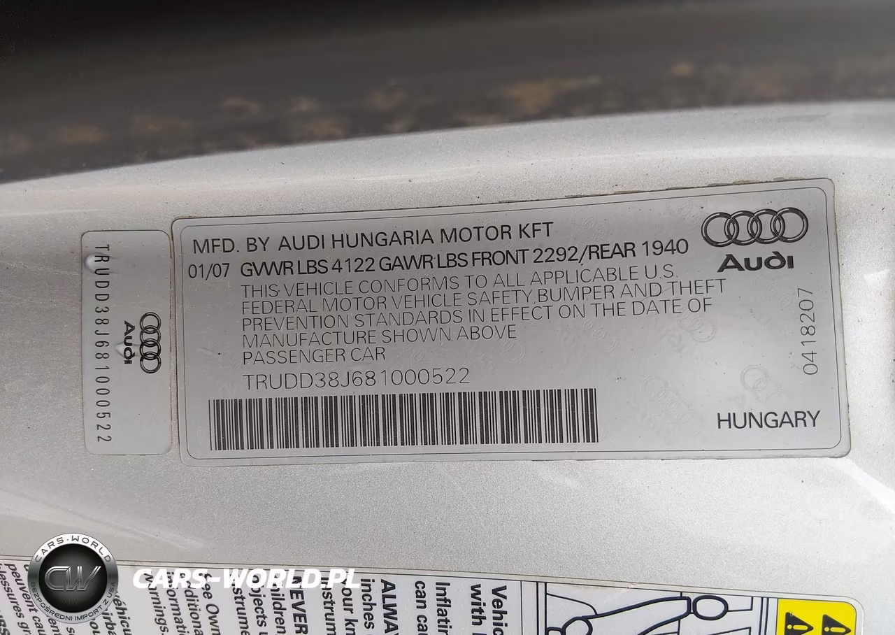 2008 Audi Tt 3.2 VIN:TRUDD38J681000522 - 9