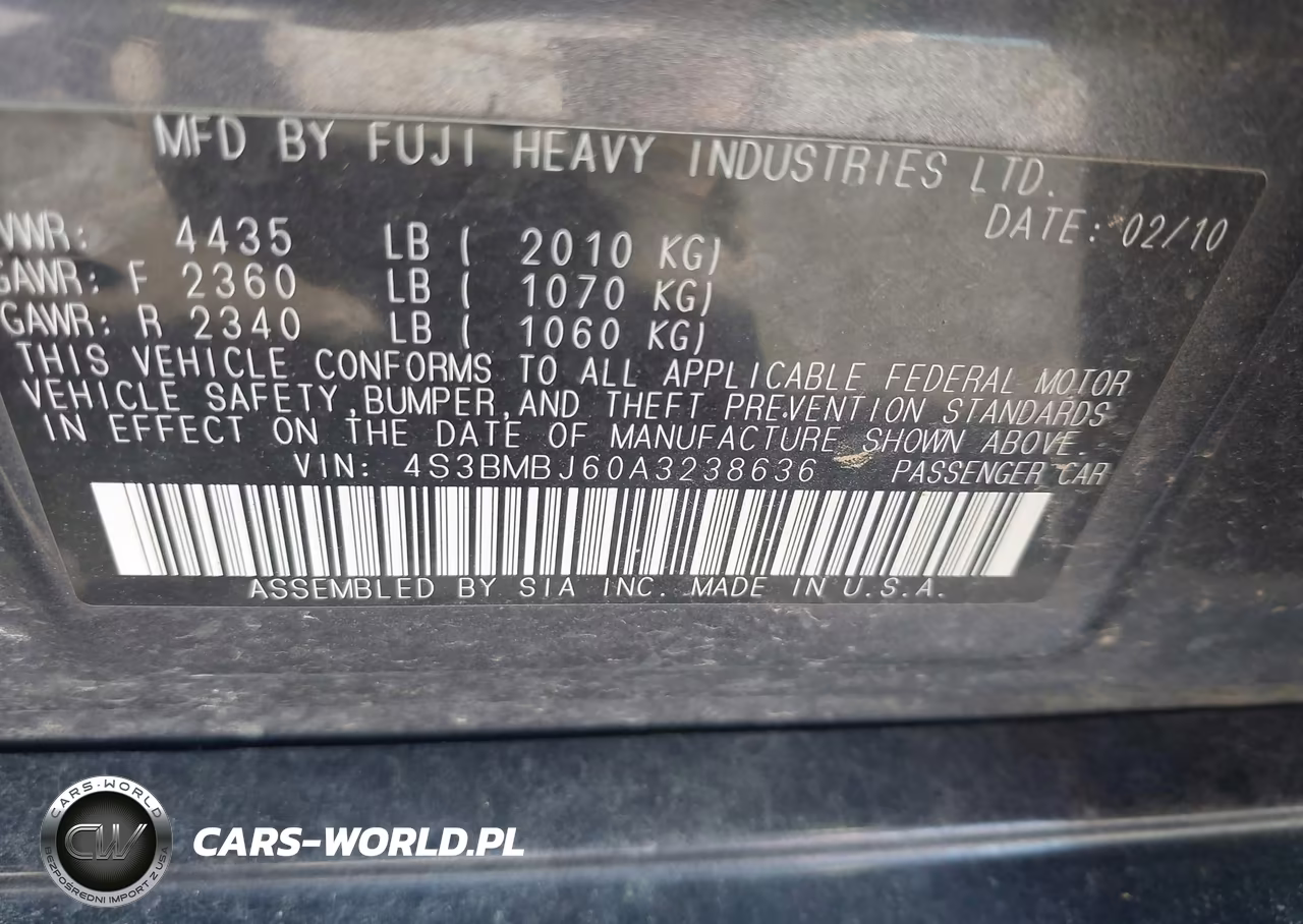 2010 Subaru Legacy 2.5I Limited VIN:4S3BMBJ60A3238636 - 9