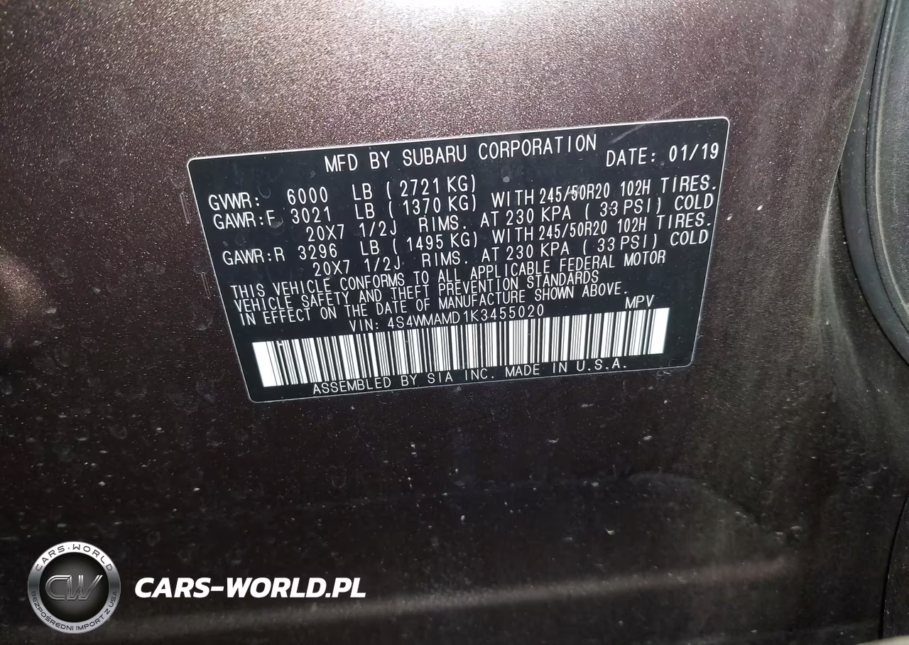 2019 Subaru Ascent Limited VIN:4S4WMAMD1K3455020 - 9
