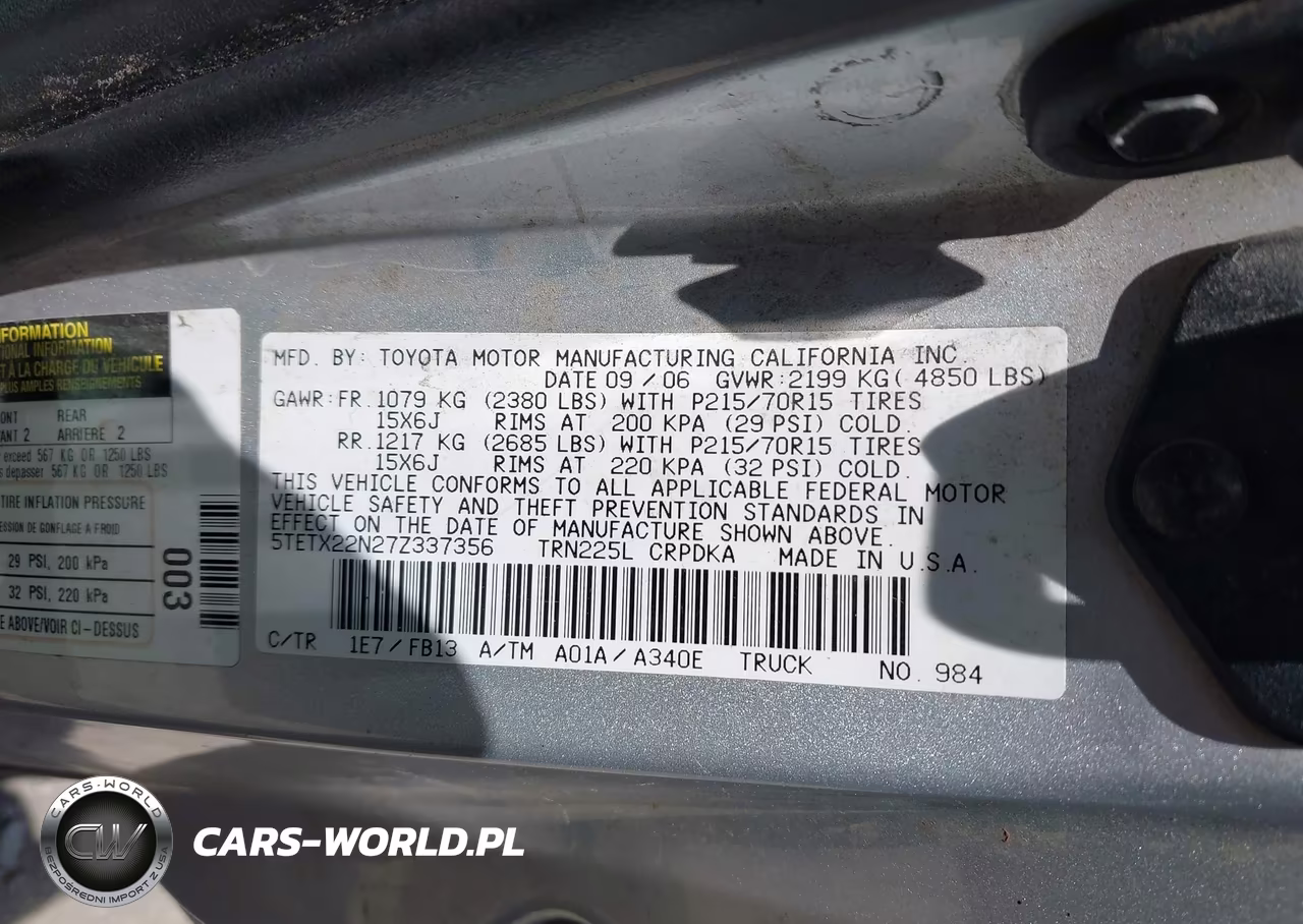 2007 Toyota Tacoma VIN:5TETX22N27Z337356 - 9