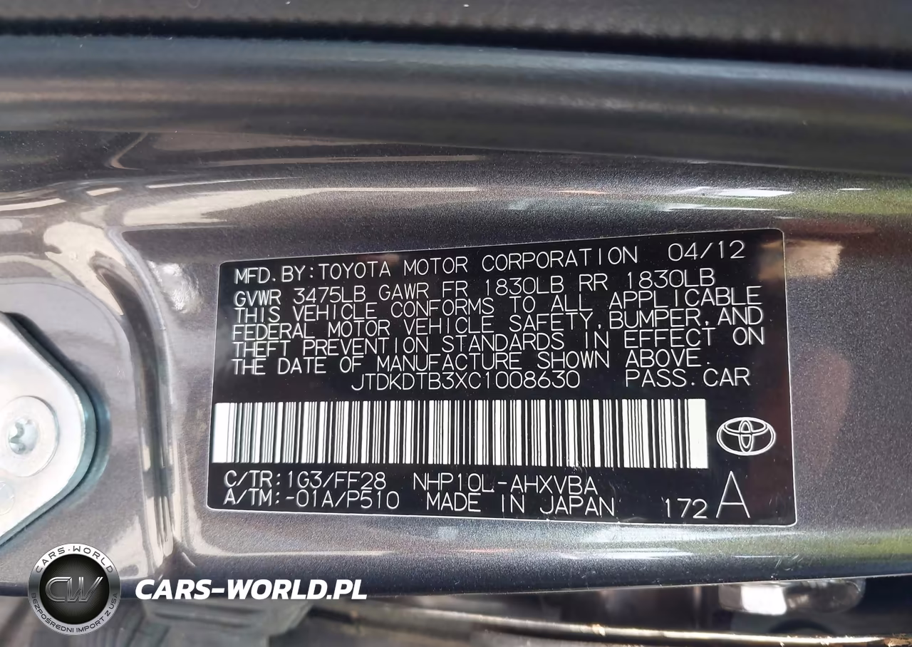 2012 Toyota Prius C Two VIN:JTDKDTB3XC1008630 - 9