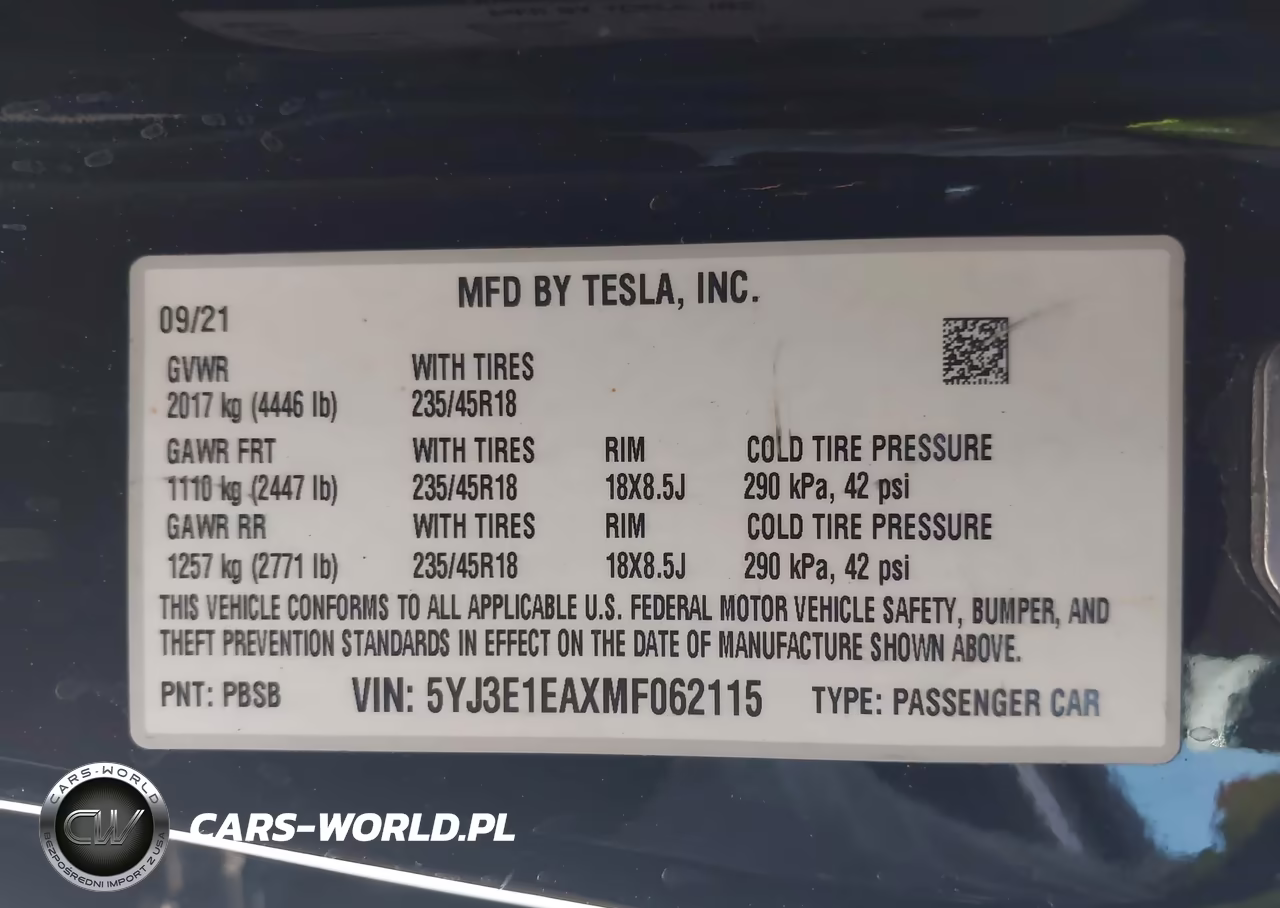 2021 Tesla Model 3 Standard Range Plus Rear-Wheel Drive VIN:5YJ3E1EAXMF062115 - 9