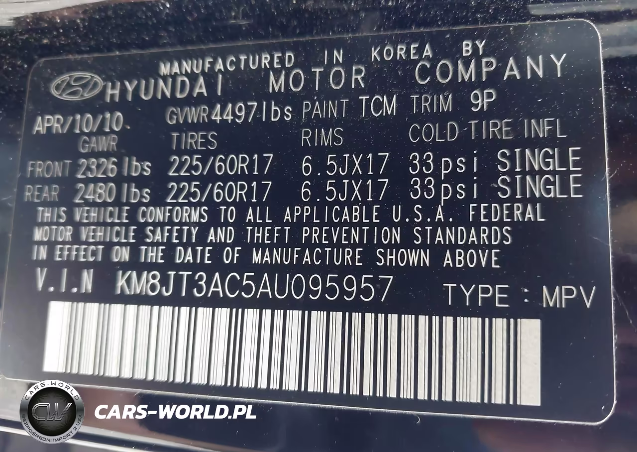 2010 Hyundai Tucson Gls VIN:KM8JT3AC5AU095957 - 9
