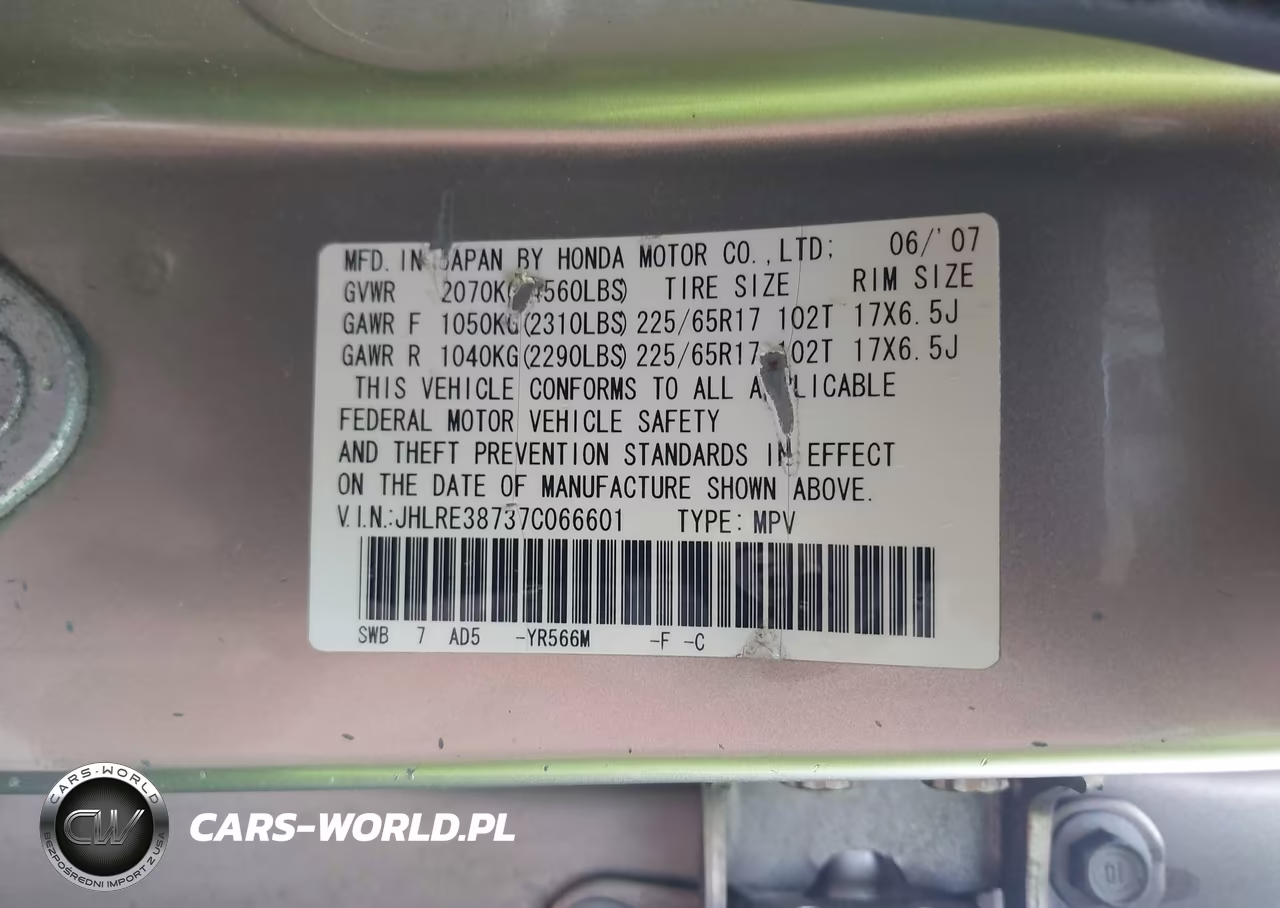 2007 Honda Cr-V Ex-L VIN:JHLRE38737C066601 - 9