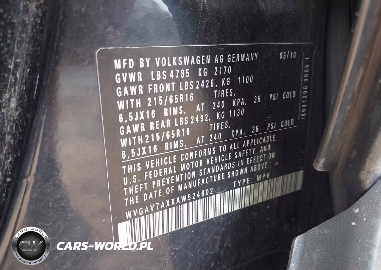 2010 Volkswagen Tiguan S VIN:WVGAV7AXXAW524602 - 9