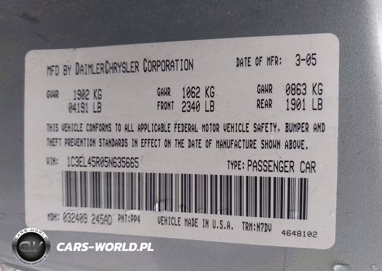 2005 Chrysler Sebring VIN:1C3EL45R05N635665 - 9
