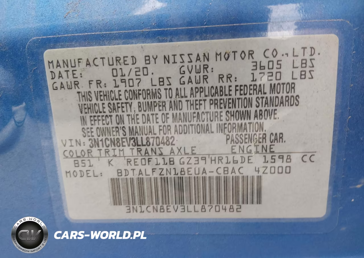 2020 Nissan Versa Sv Xtronic Cvt VIN:3N1CN8EV3LL870482 - 9
