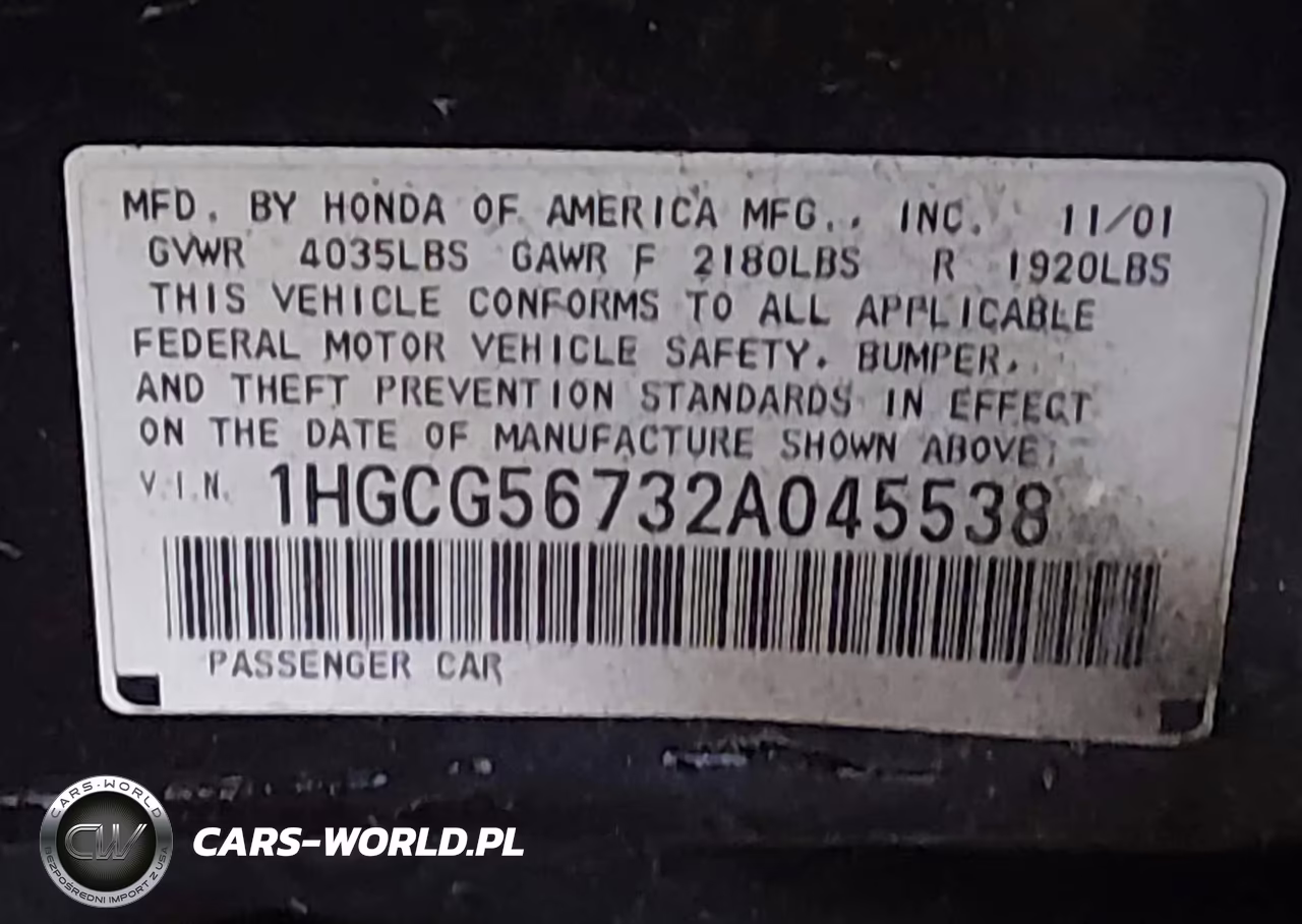 2002 Honda Accord 2.3 Se VIN:1HGCG56732A045538 - 9