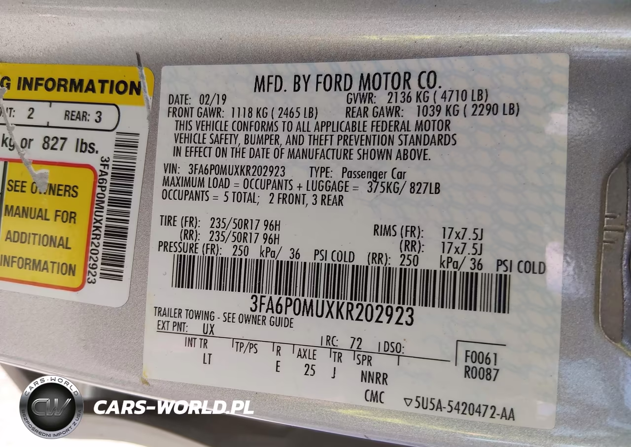 2019 Ford Fusion Hybrid Sel VIN:3FA6P0MUXKR202923 - 9