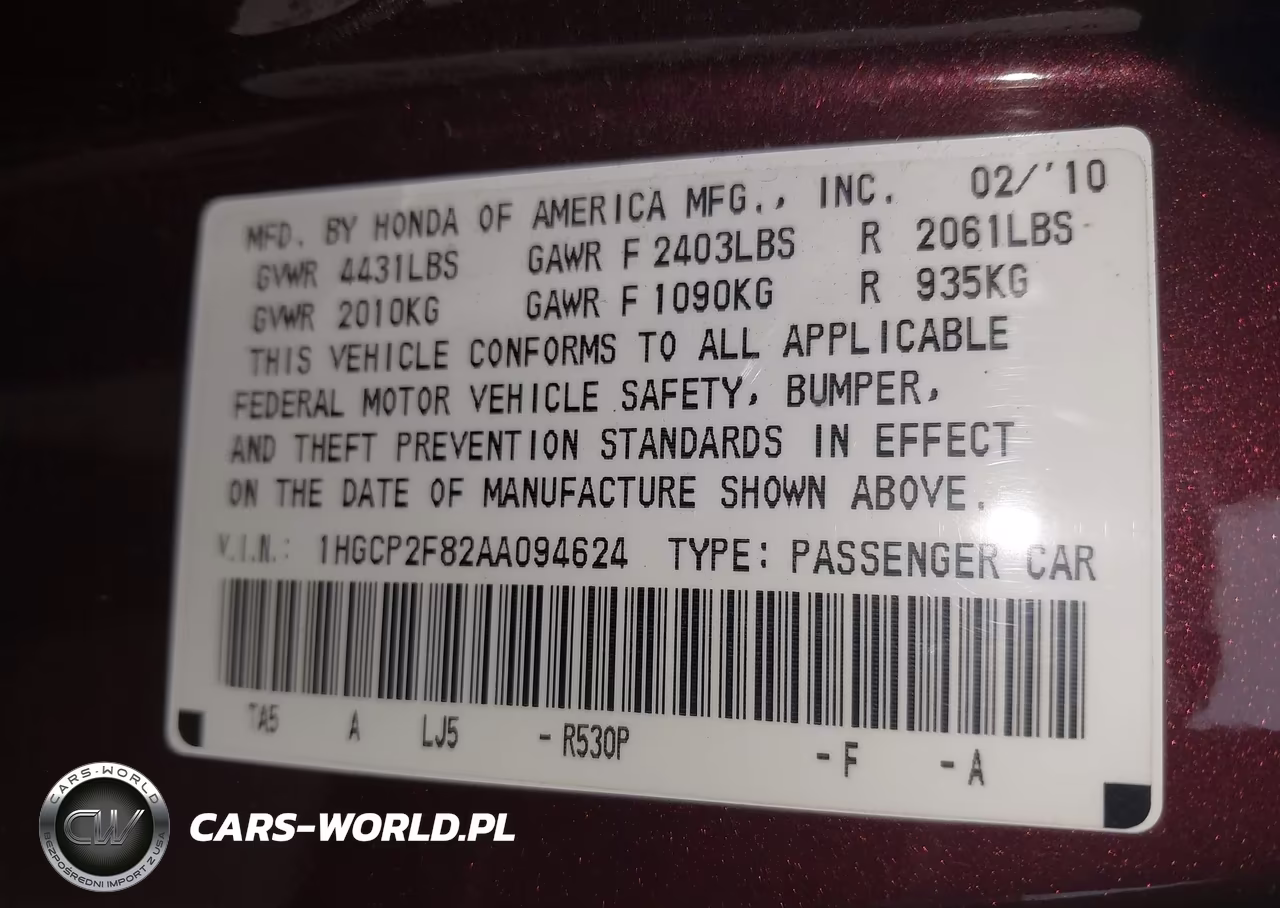 2010 Honda Accord 2.4 Ex-L VIN:1HGCP2F82AA094624 - 9