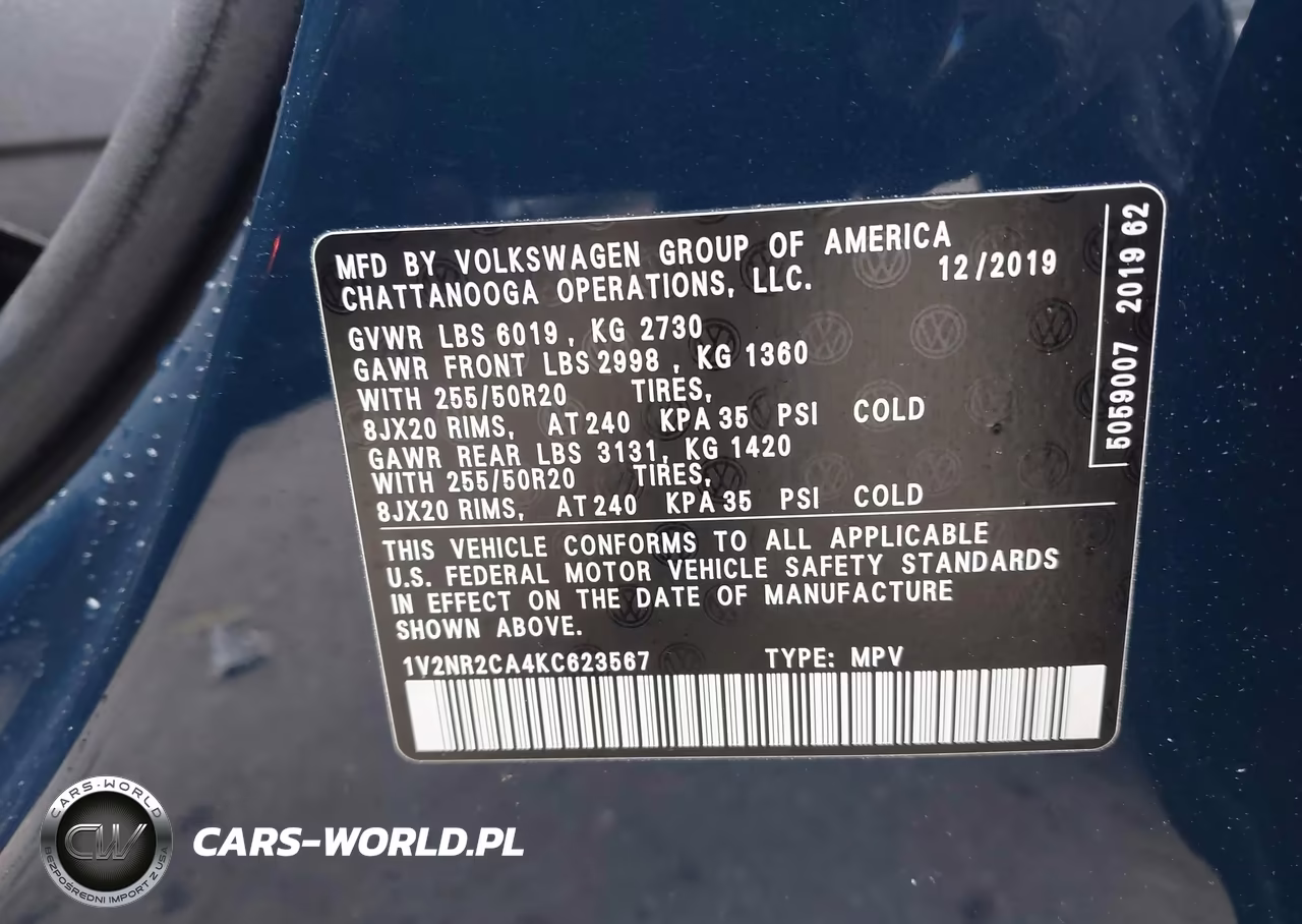 2019 Volkswagen Atlas 3.6L V6 Sel Premium VIN:1V2NR2CA4KC623567 - 9