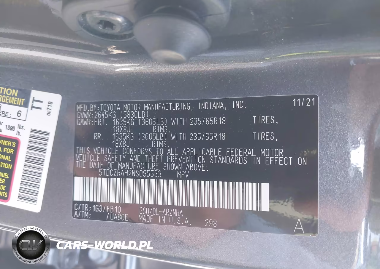 2022 Toyota Highlander L VIN:5TDCZRAH2NS095533 - 9