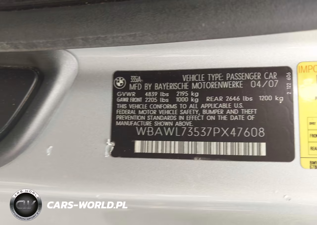 2007 BMW 335I VIN:WBAWL73537PX47608 - 9