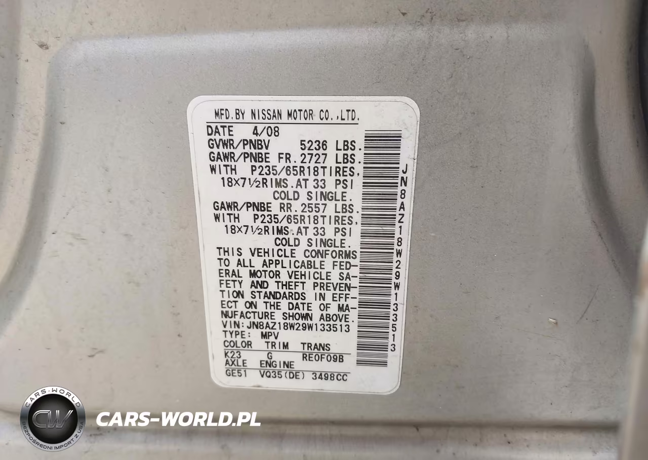 2009 Nissan Murano S VIN:JN8AZ18W29W133513 - 9