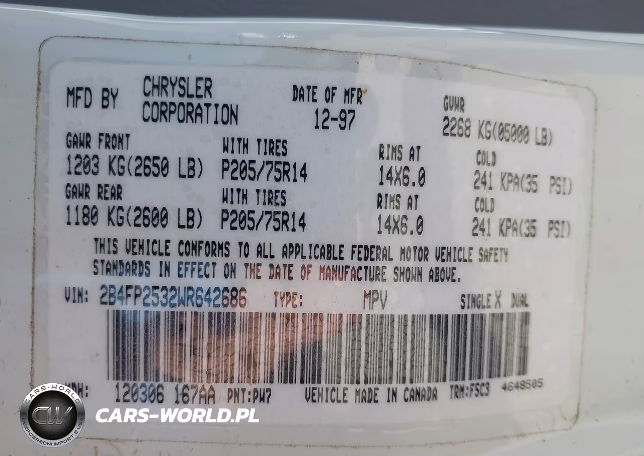 1998 Dodge Caravan VIN:2B4FP2532WR642686 - 9