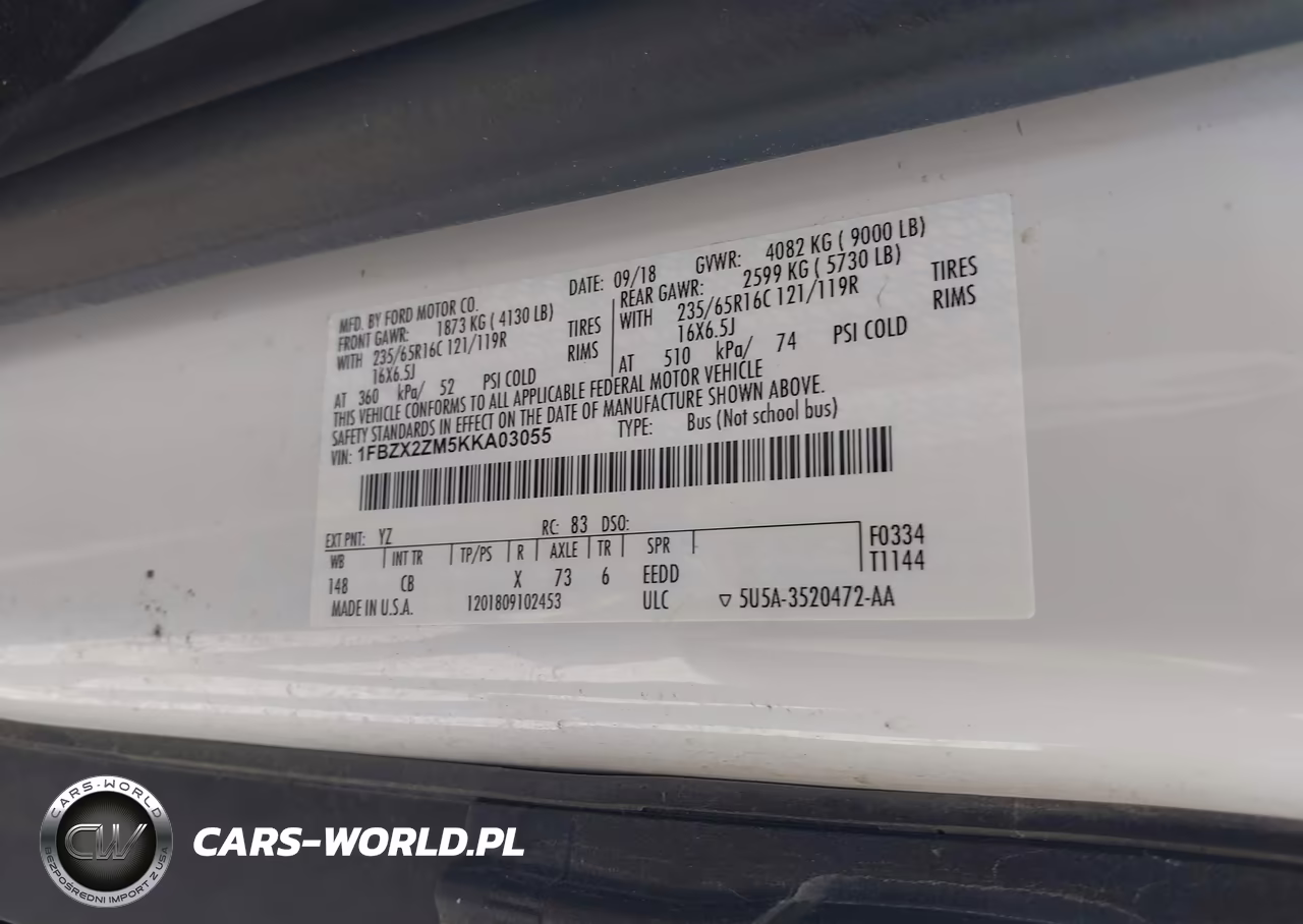 2019 Ford Transit-350 Xl-Xlt VIN:1FBZX2ZM5KKA03055 - 9